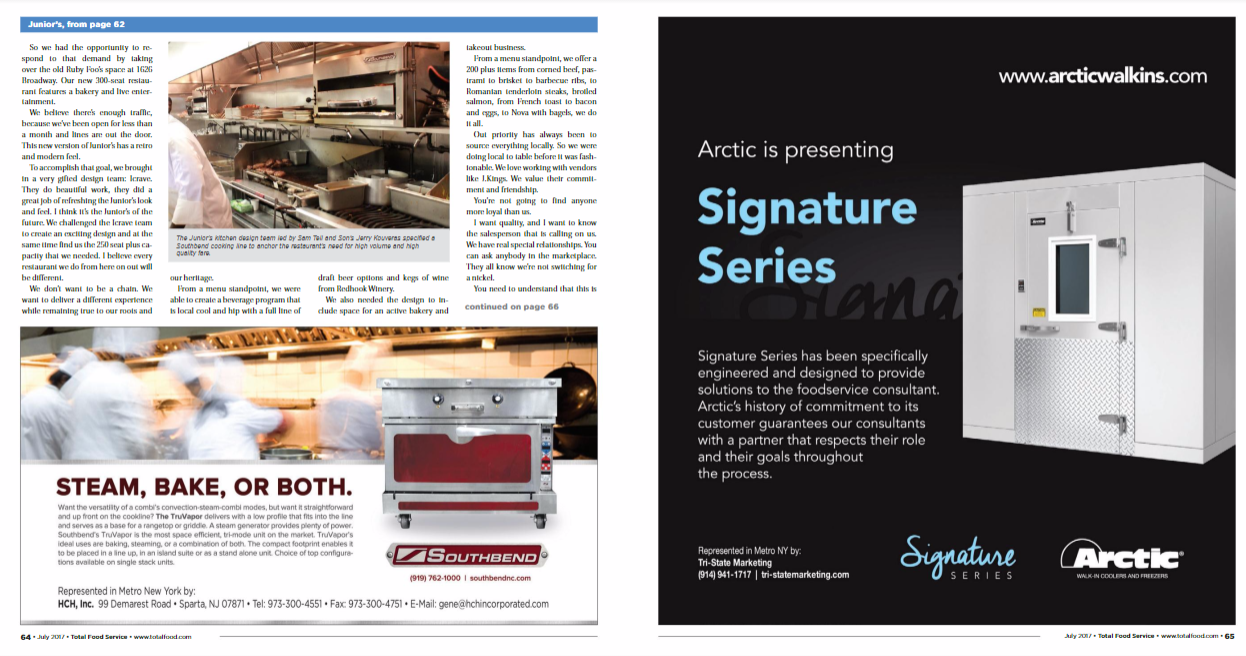Junior’s Restaurant chose Arctic Walk-ins – Total Food Service
